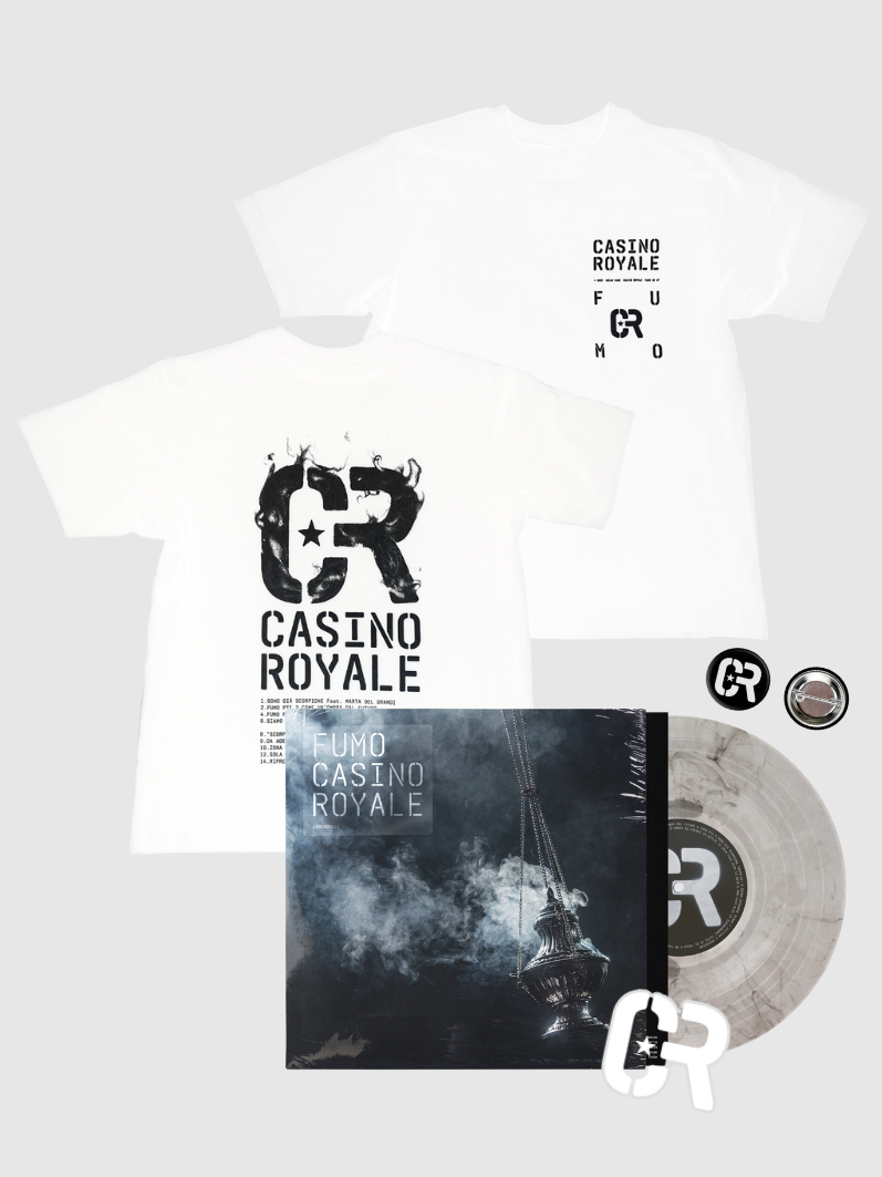 CASINO ROYALE / Fumo T-shirt Bianca & Vinile con spilla e sticker in omaggio